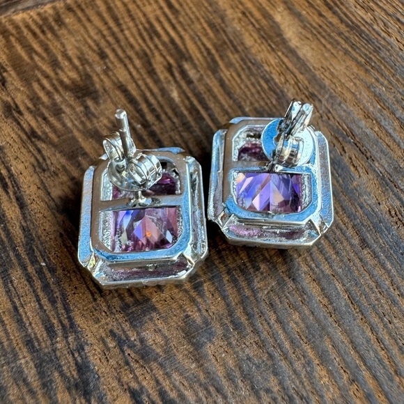 993. Emerald Cut Pink Kunzite Silver Stud Earrings - Picture 4 of 6